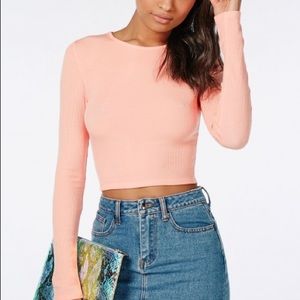 Brandy Melville Pink Ribbed Long Sleeve Top